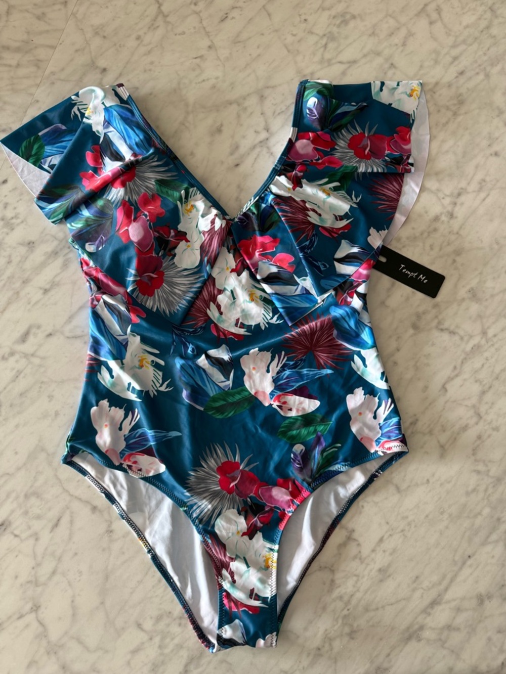 Tropical Floral Teal One-Piece Swimsuit- NWT
